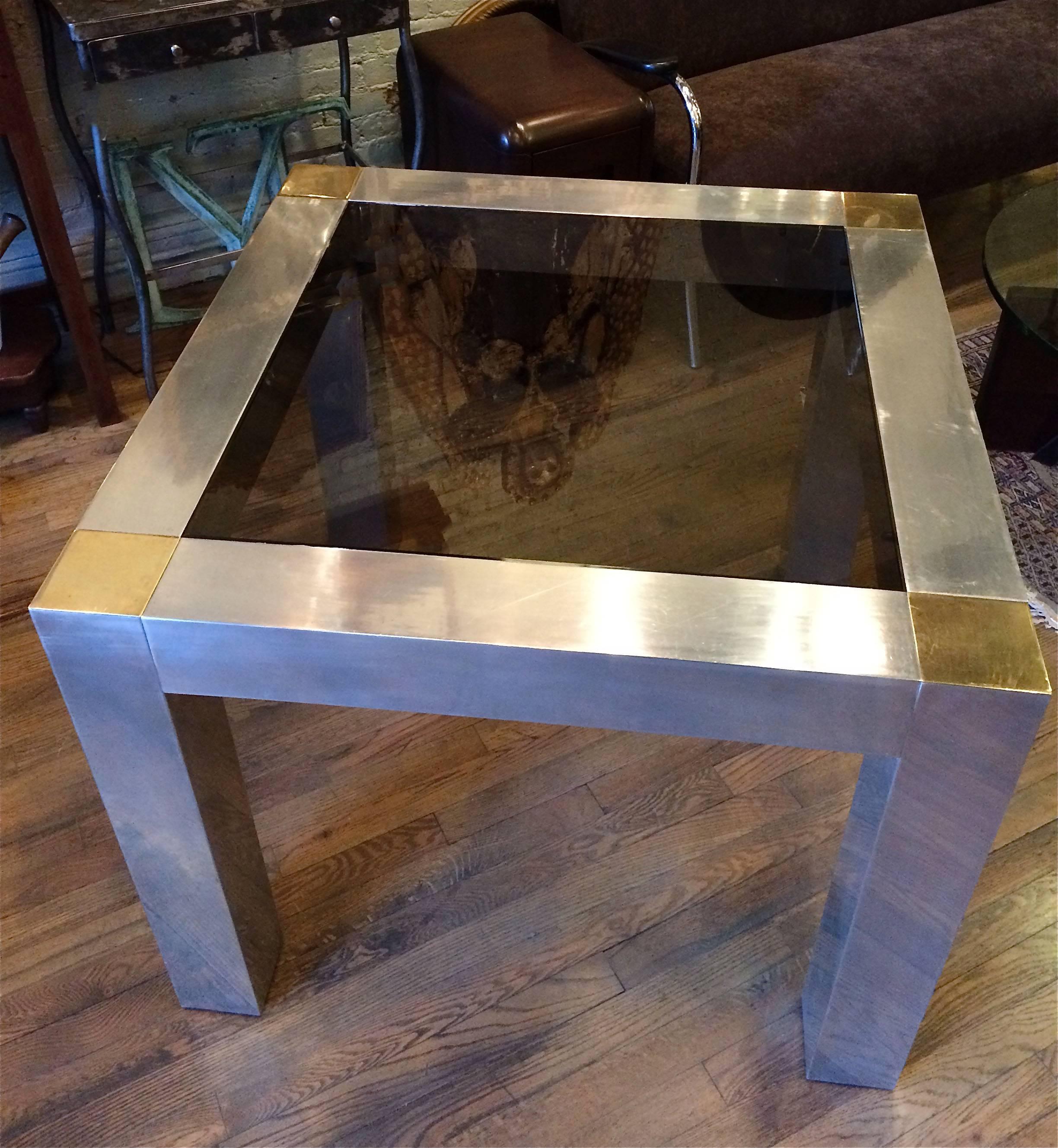 American Modern Paul Evans Style Aluminum and Brass Parsons Card / Game Table