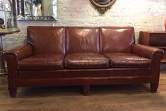1940s Stately Leather Club Sofa by the Sikes Furniture Co