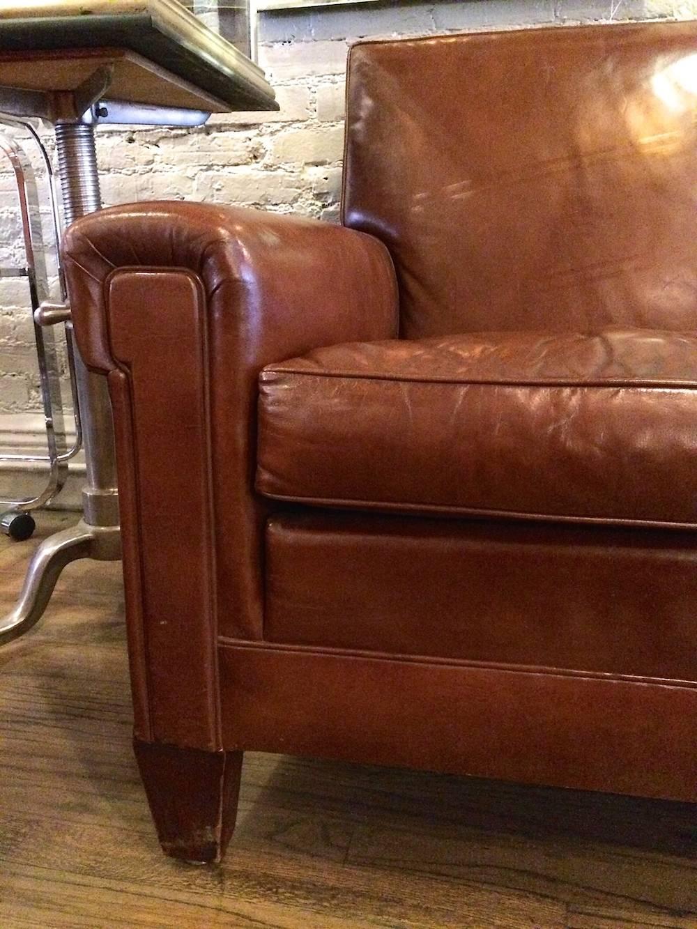 Mid-20th Century 1940s Stately Leather Club Sofa by the Sikes Furniture Co