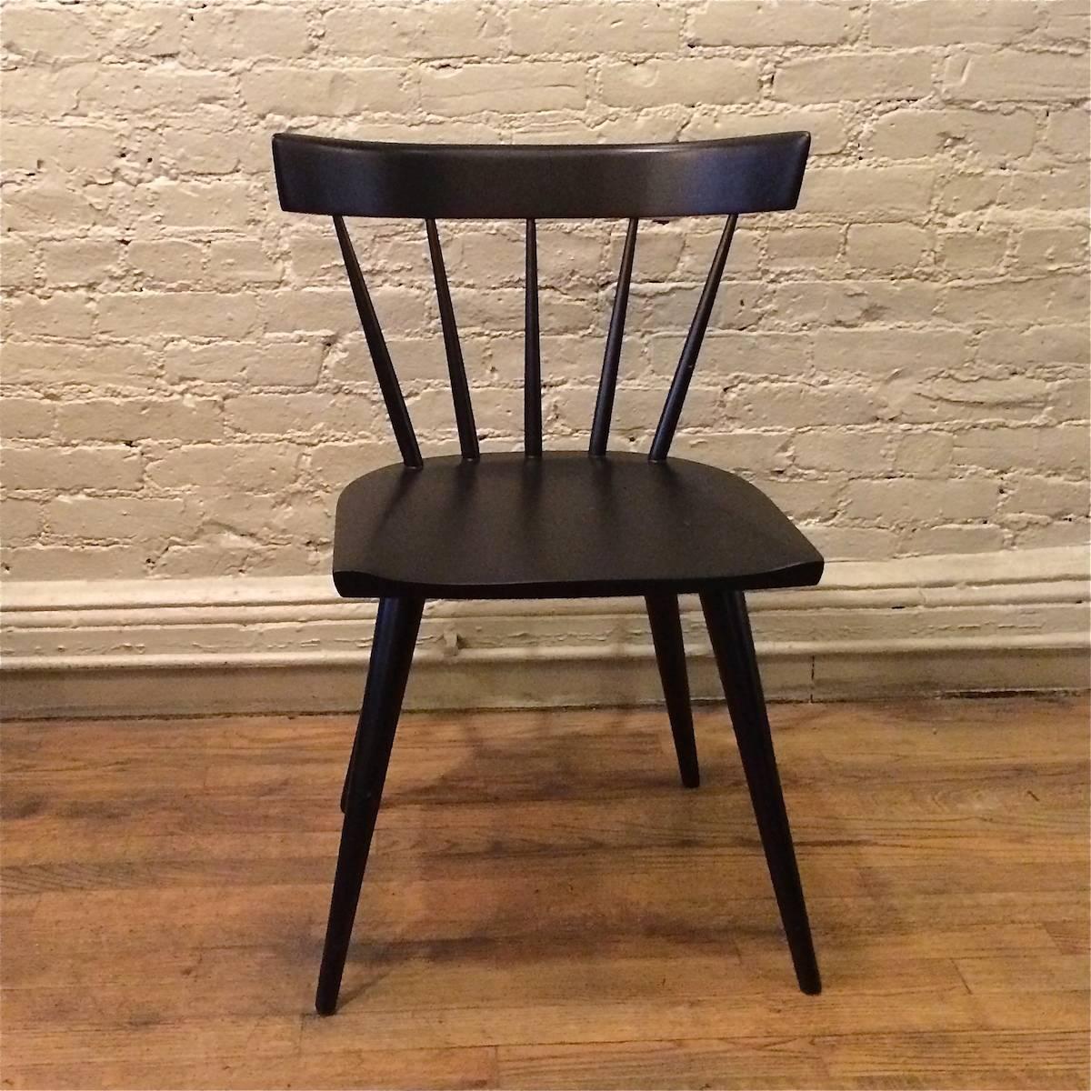 Mid-century modern, Windsor style, spindle back, maple chair by Paul McCobb for Planner Group, Winchendon shown in a matte black lacquer finish. 1 black lacquered chair and 4 unfinished chairs are available that can be finished to your specs. Please