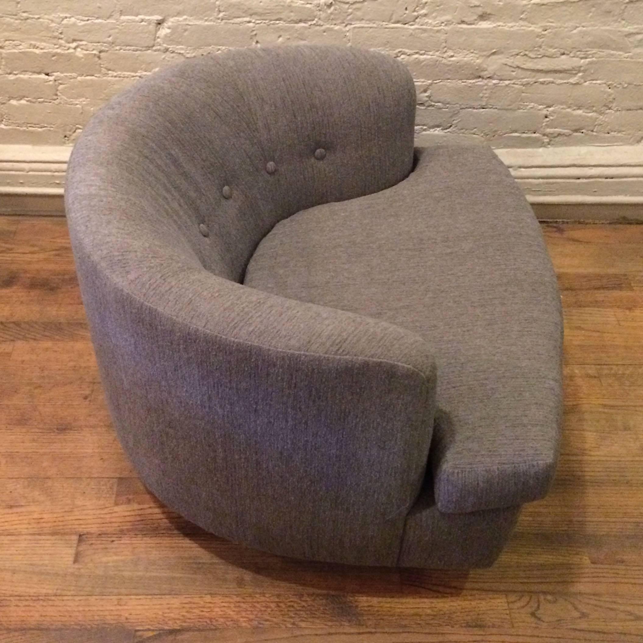 Mid-Century Modern Plush Low Profile Barrel Shape Swivel Club Chair