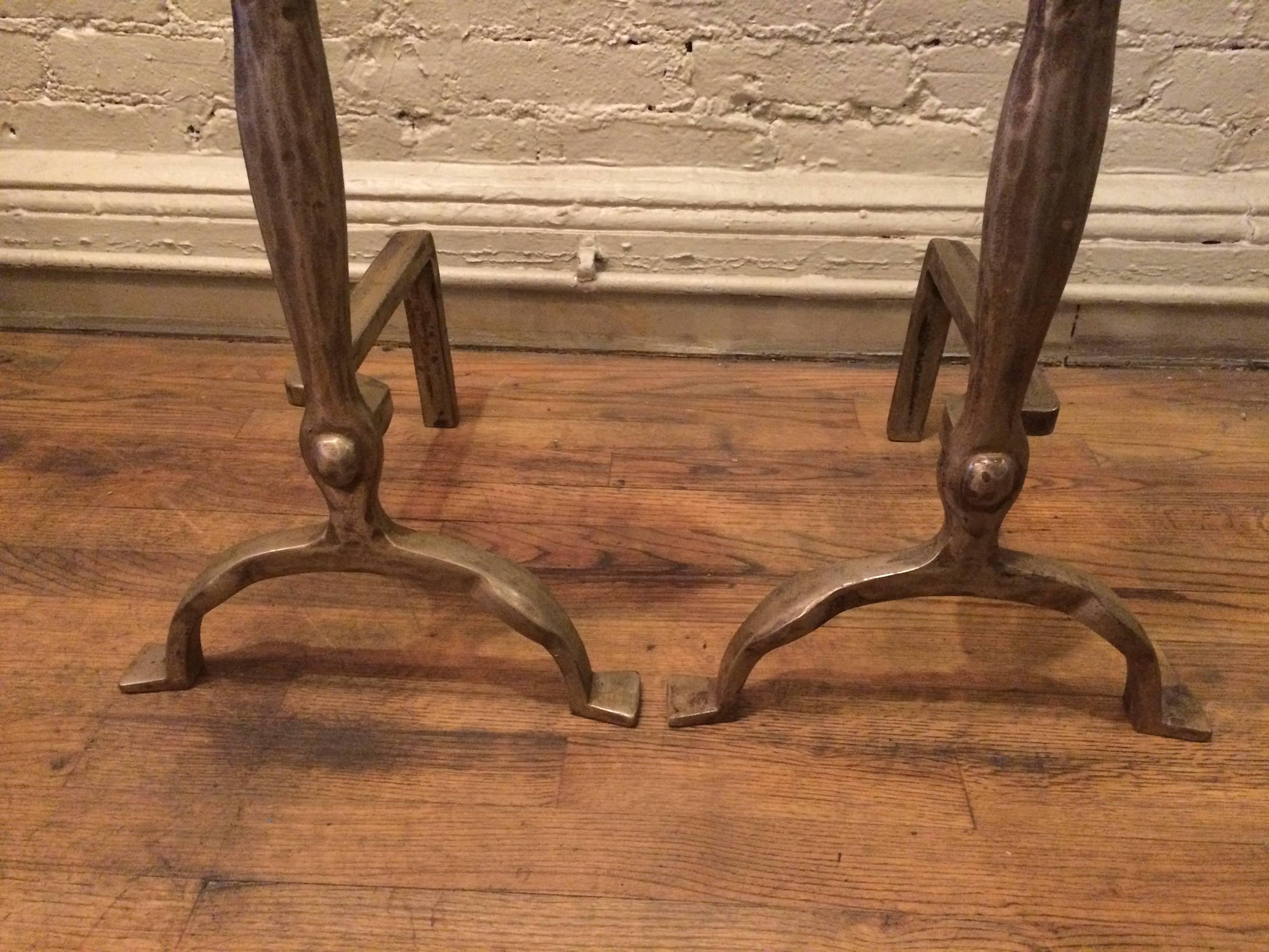 Pair of Arts & Crafts Andirons in the Style of Ernest Gimson In Good Condition For Sale In Brooklyn, NY
