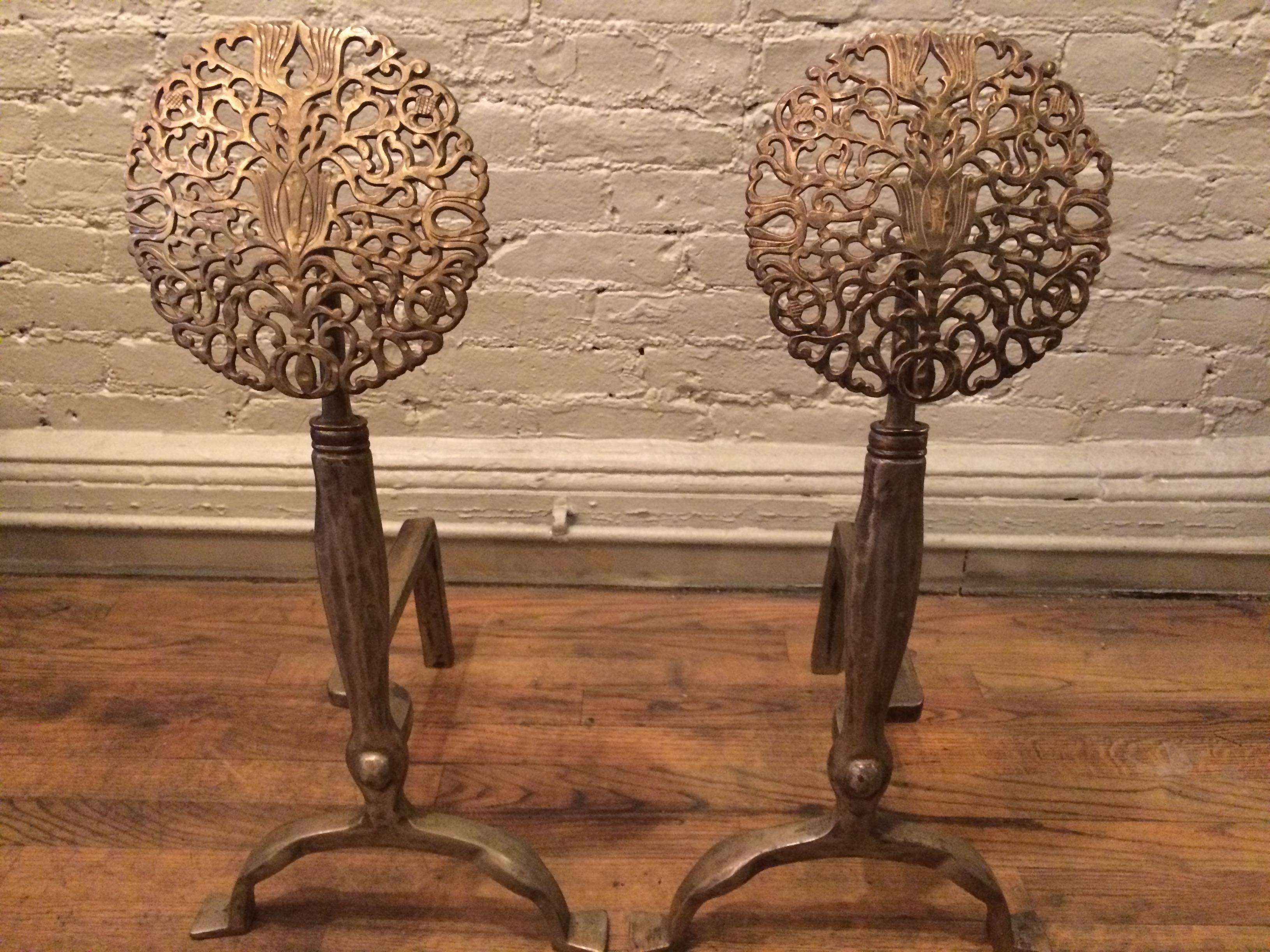 Arts and Crafts Pair of Arts & Crafts Andirons in the Style of Ernest Gimson For Sale