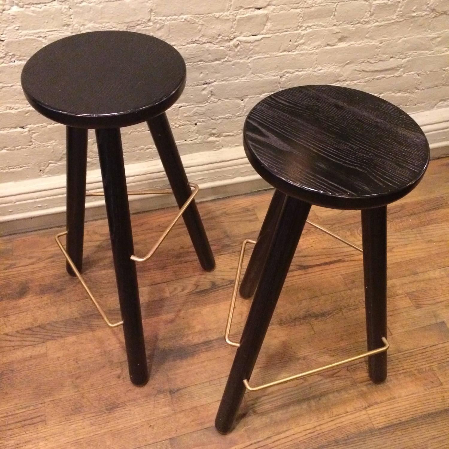 Modernist Ebonized Ash Bar Stools with Brass Footrests For Sale at 1stdibs
