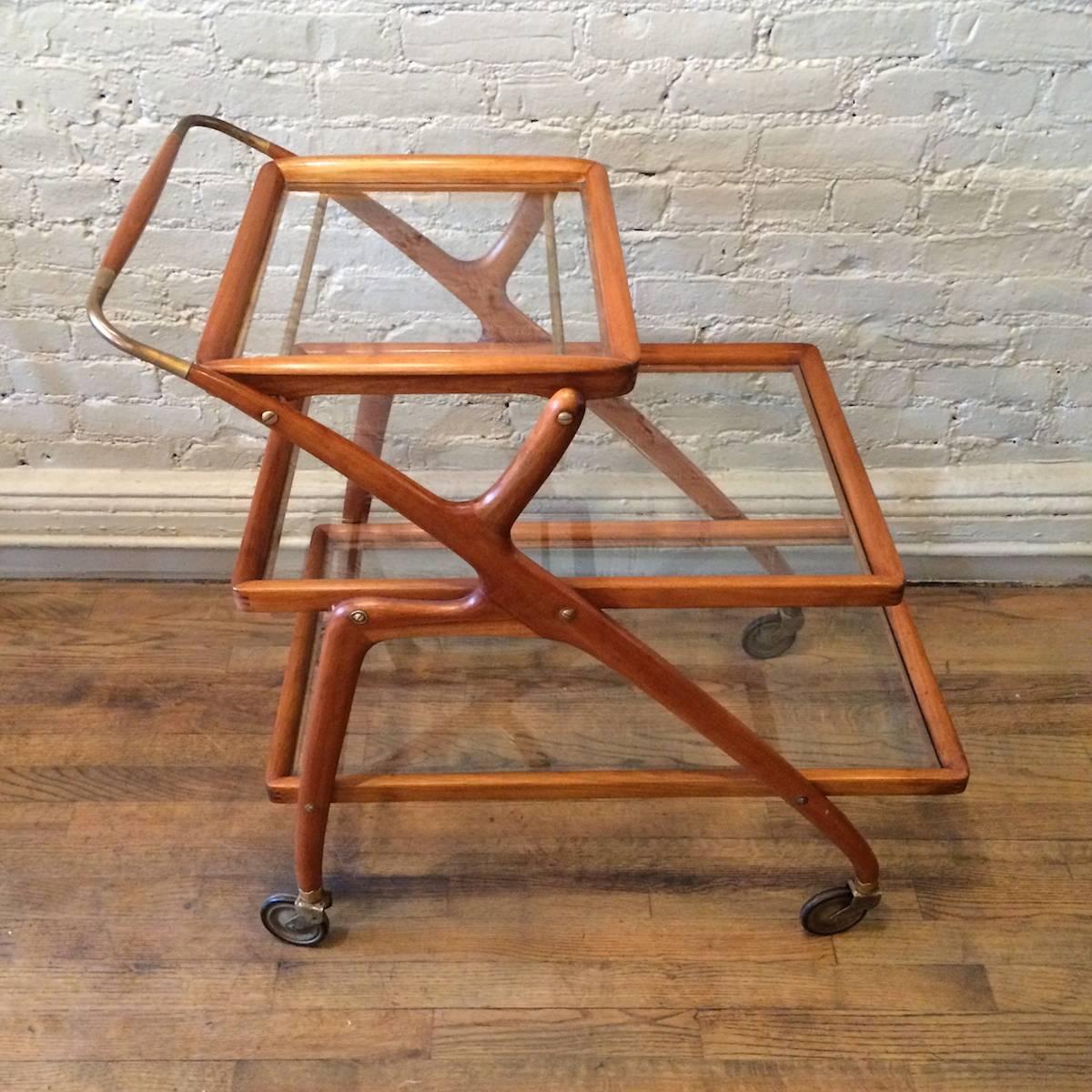 Three-Tier Teak Bar Cart by Cesare Lacca for Cassina In Good Condition In Brooklyn, NY