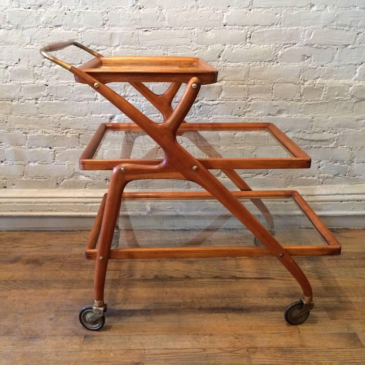 Mid-Century Modern Three-Tier Teak Bar Cart by Cesare Lacca for Cassina