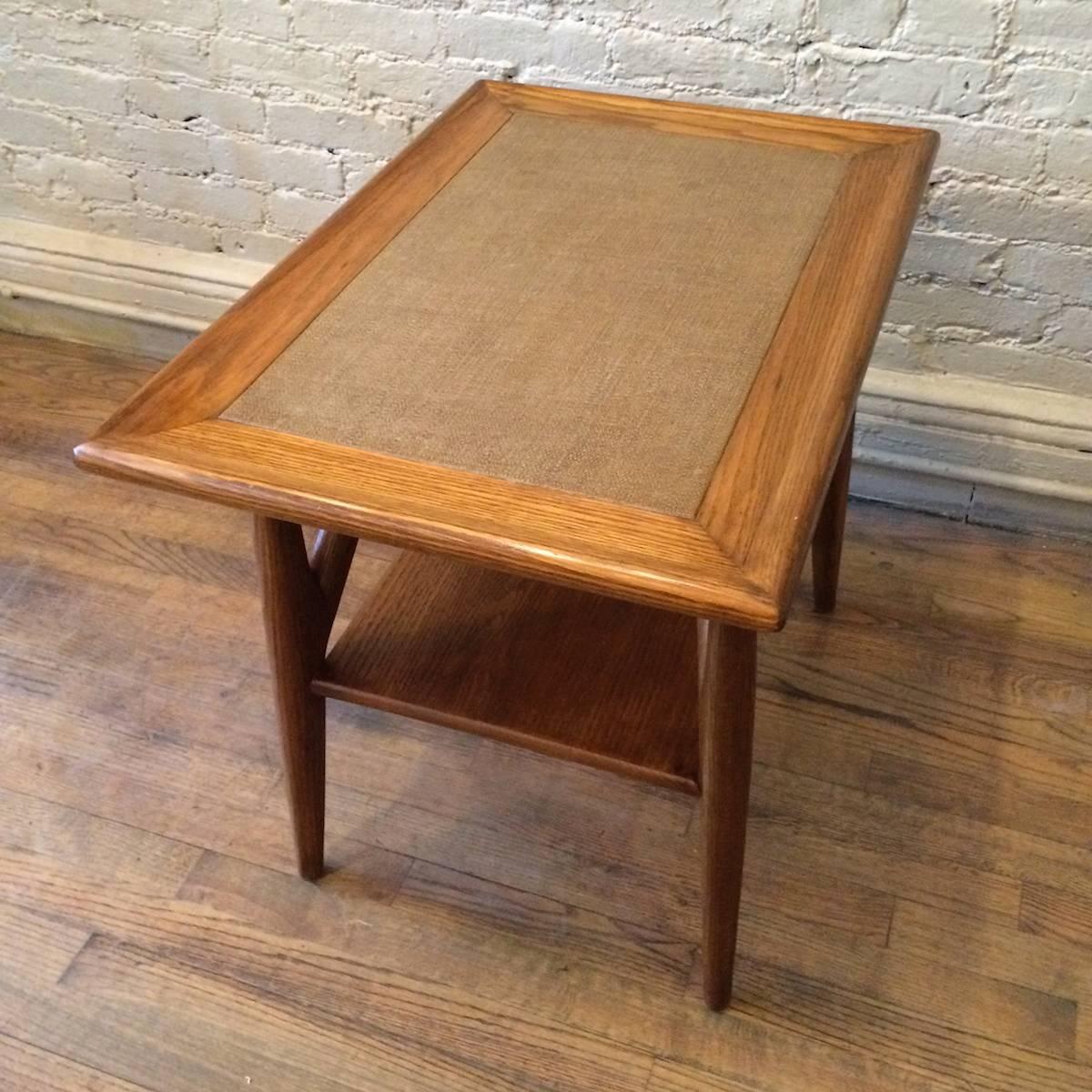 Grasscloth Pair of Oak End Tables Attributed to Paul Laszlo