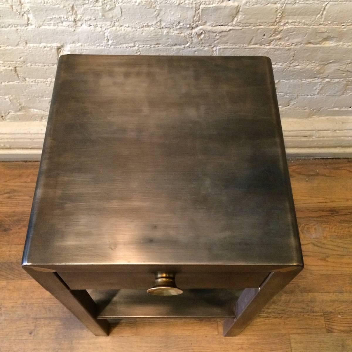 American Gunmetal Brushed Steel Side Table by Norman Bel Geddes for Simmons