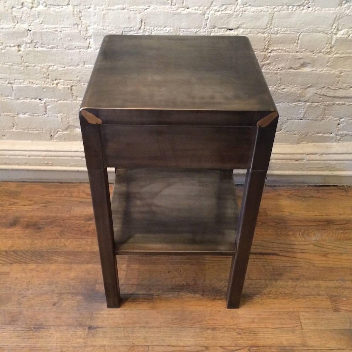 Machine Age Gunmetal Brushed Steel Side Table by Norman Bel Geddes for Simmons