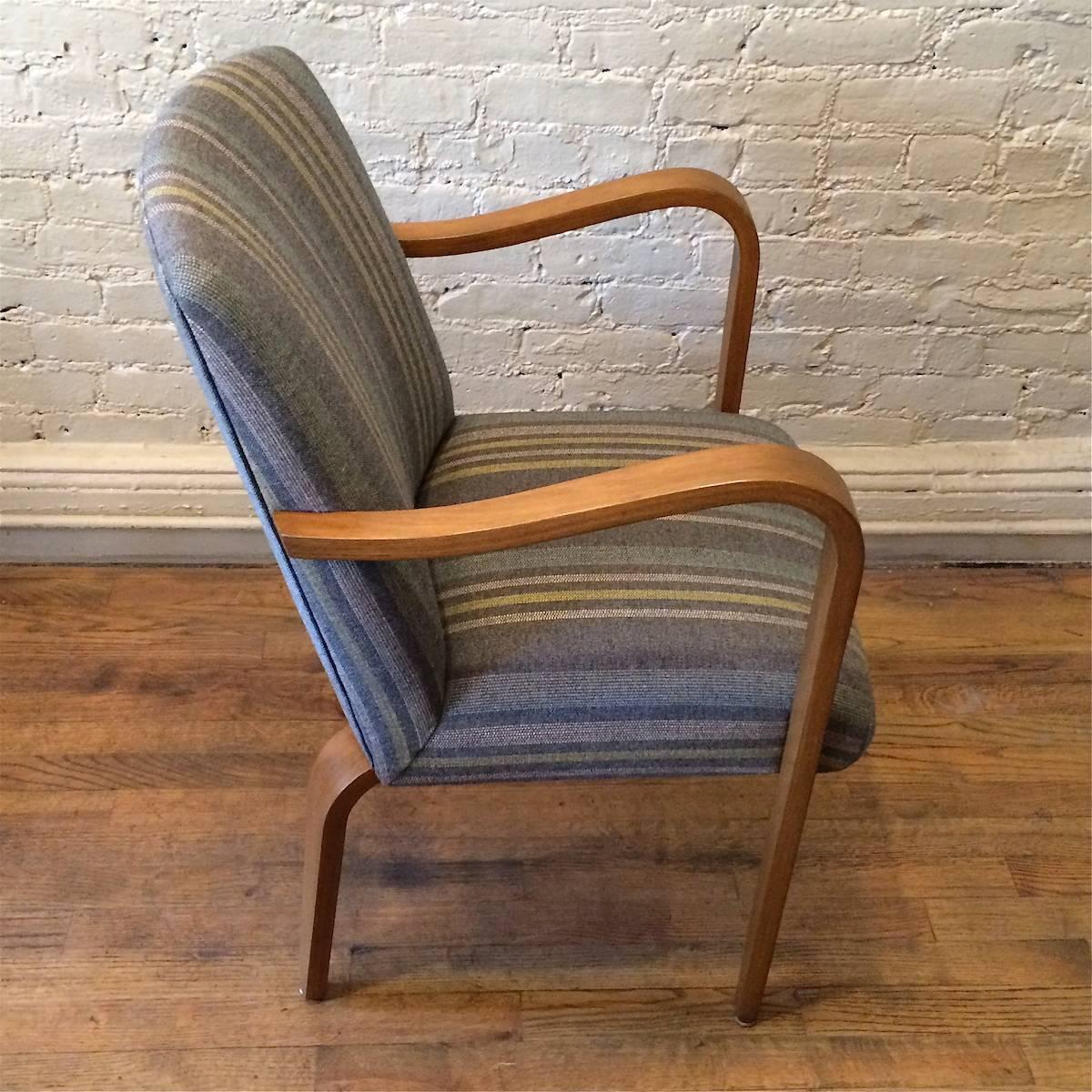 Mid-Century Modern Upholstered Bentwood Maple Armchair by Thonet