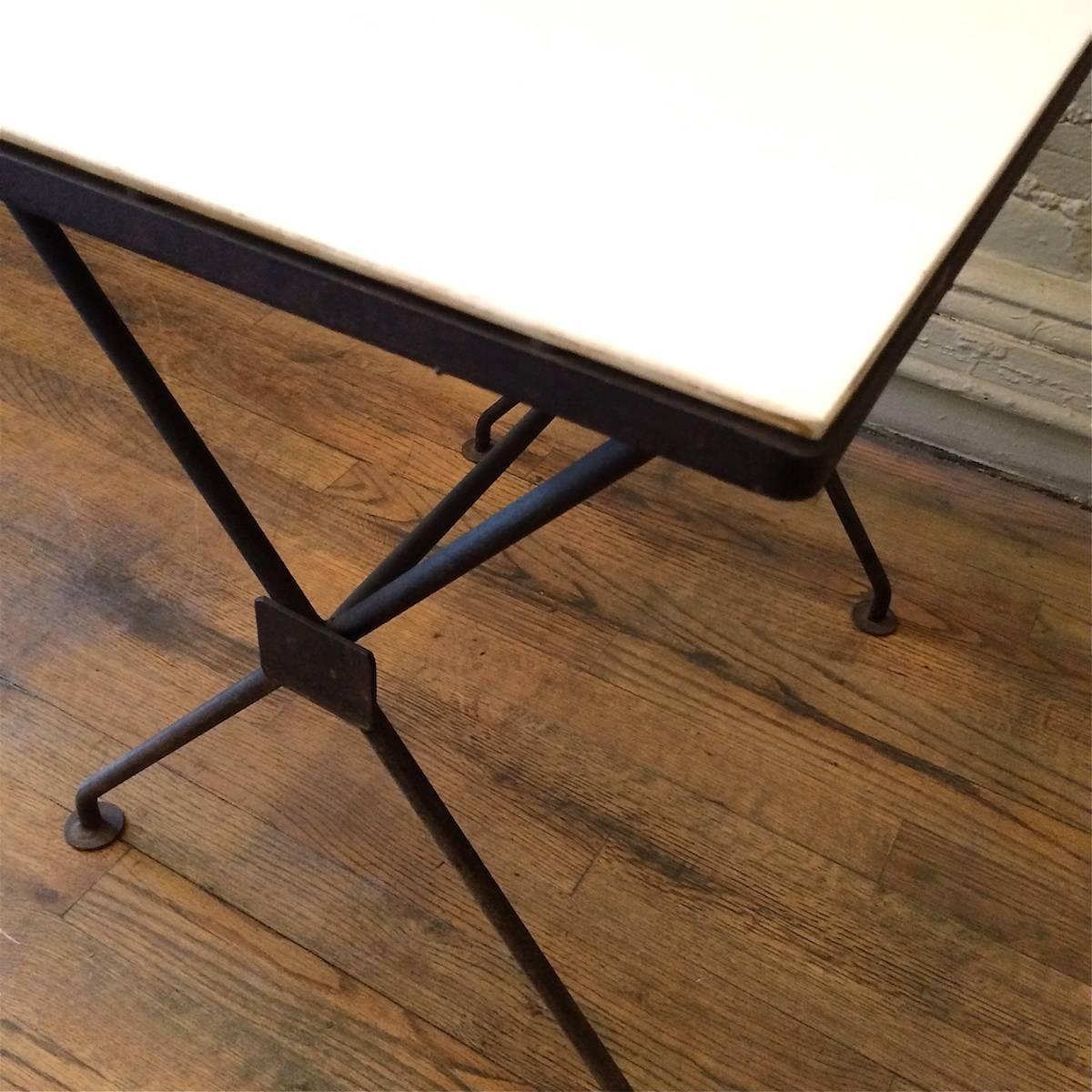 Mid-Century Modern Wrought Iron and Milk Glass Side Table In Good Condition In Brooklyn, NY