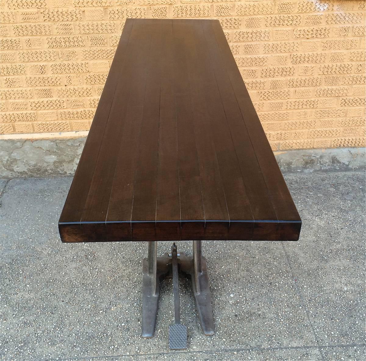 Industrial Ebonized Maple and Cast Iron Cantilever Console Bar In Excellent Condition In Brooklyn, NY
