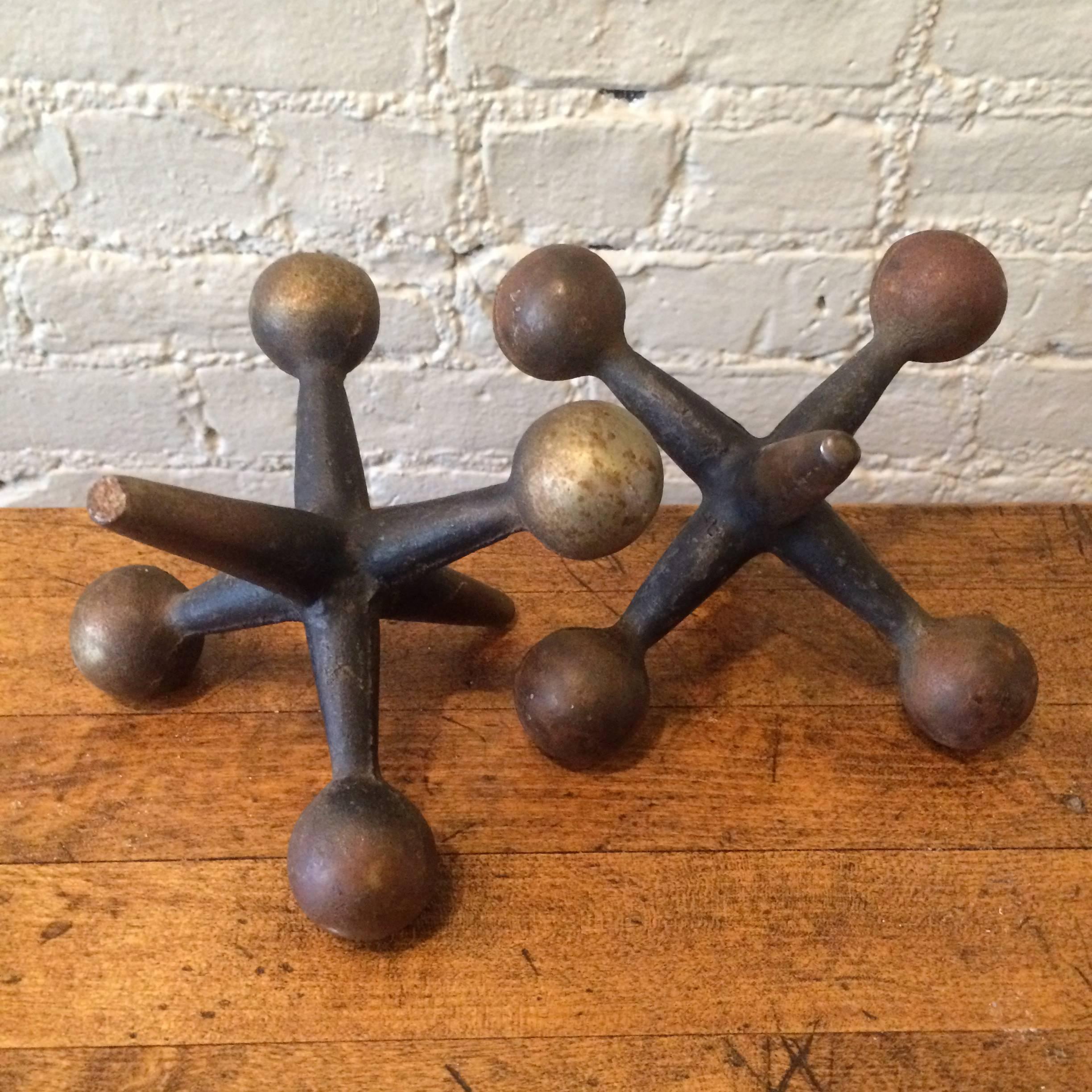American Pair of Large Mid-Century Cast Iron Jacks or Bookends