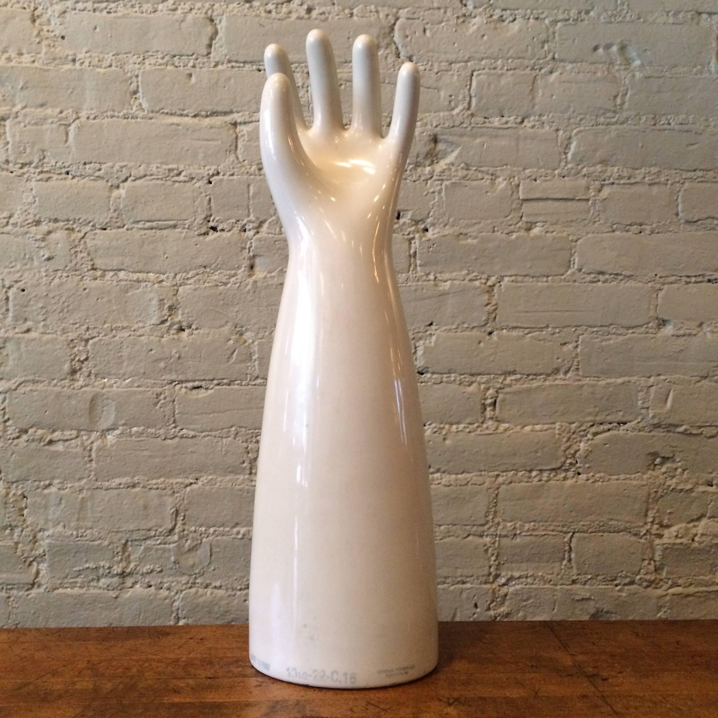 Large, Mid-Century, Industrial, porcelain glove molds for rubber gloves, circa 1940s from 20"-23" in height.