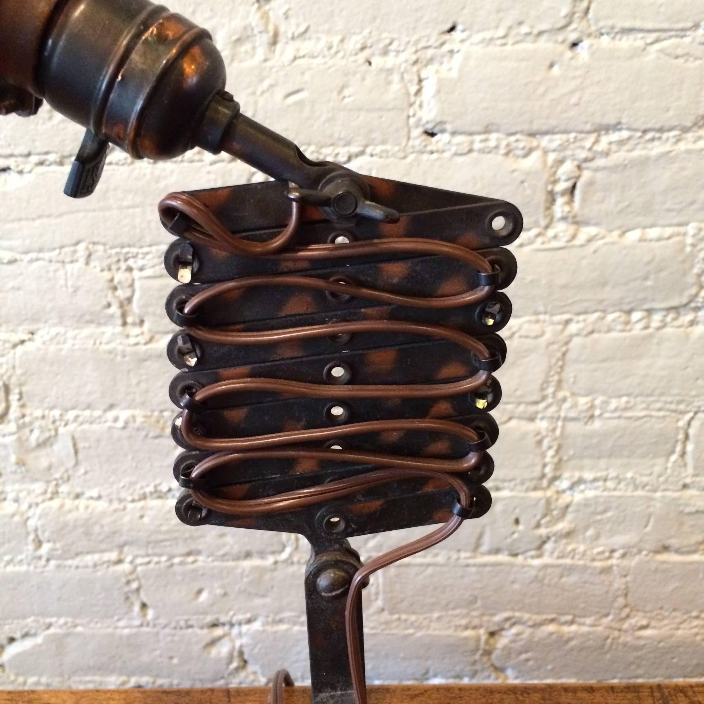 Rare Industrial Faries Copper Scissor Lamp, circa 1918 In Good Condition In Brooklyn, NY