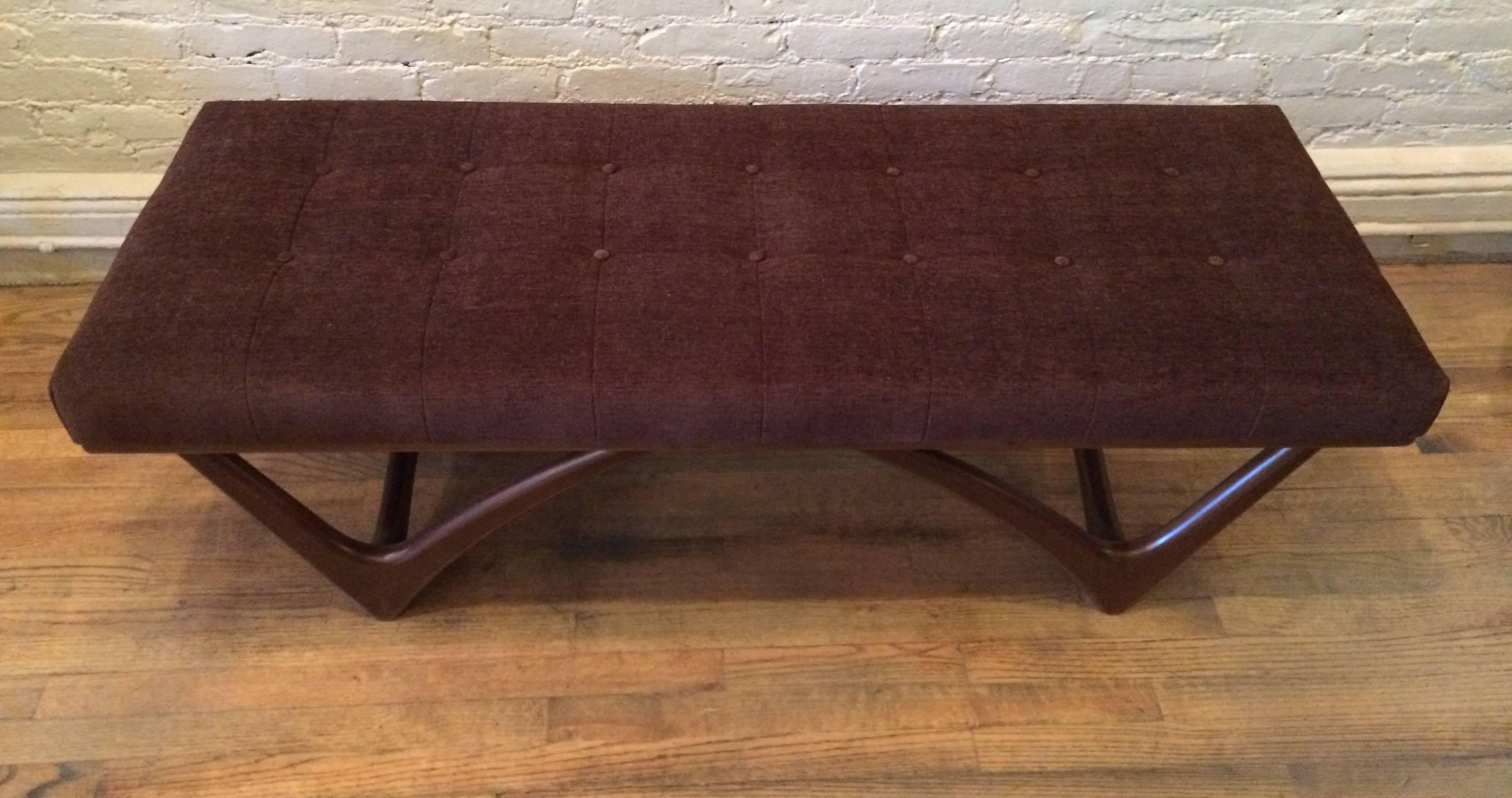 Mid-20th Century Mid-Century Modern Upholstered Walnut Bench in the Style of Adrian Pearsall