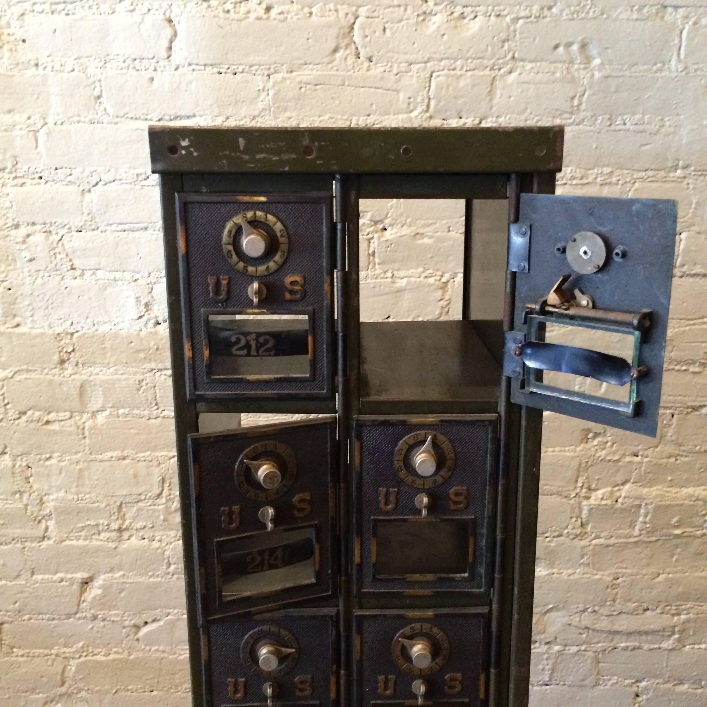 Early 20th Century Painted Steel Us Post Office Mail Sorting Safe Box Unit