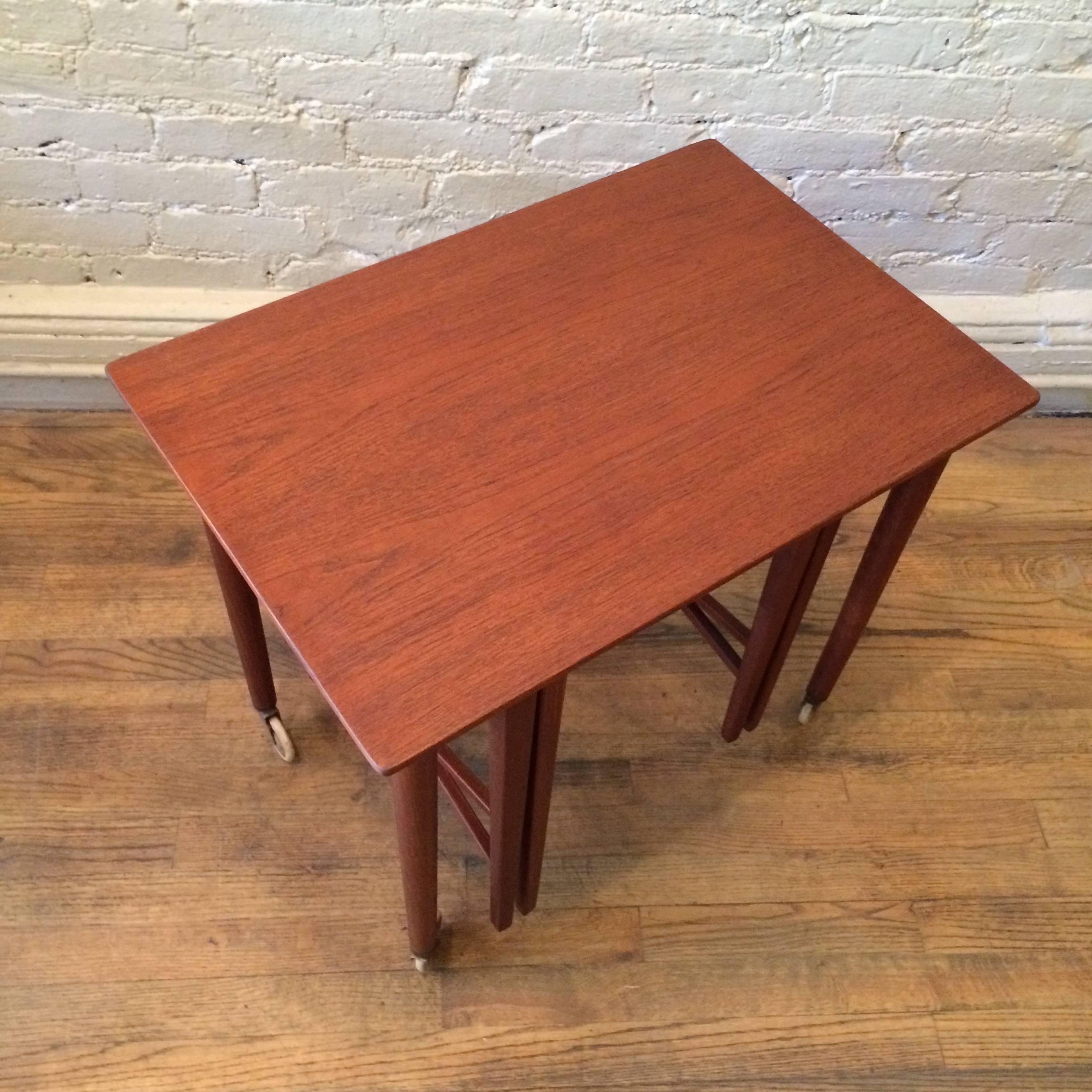 Danish Modern Teak Folding Nesting Tables Attributed to Grete Jalk In Good Condition In Brooklyn, NY