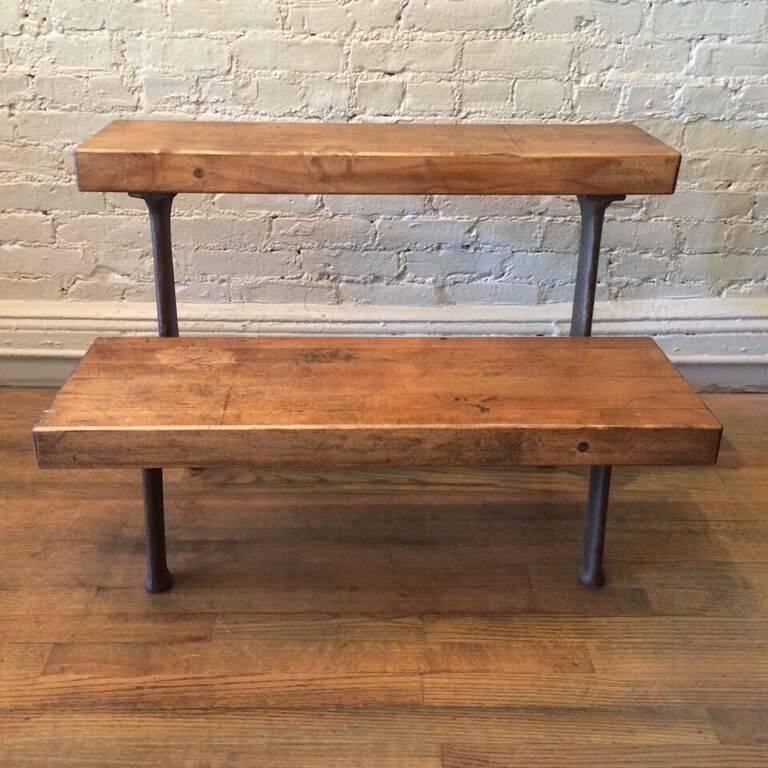 Industrial Two-Tier Cast Iron and Reclaimed Maple Block Bleachers