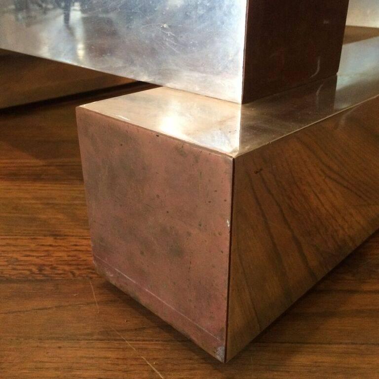 Late 20th Century Aluminum Brass and Glass Architectural Coffee Table in the Style of Paul Evans