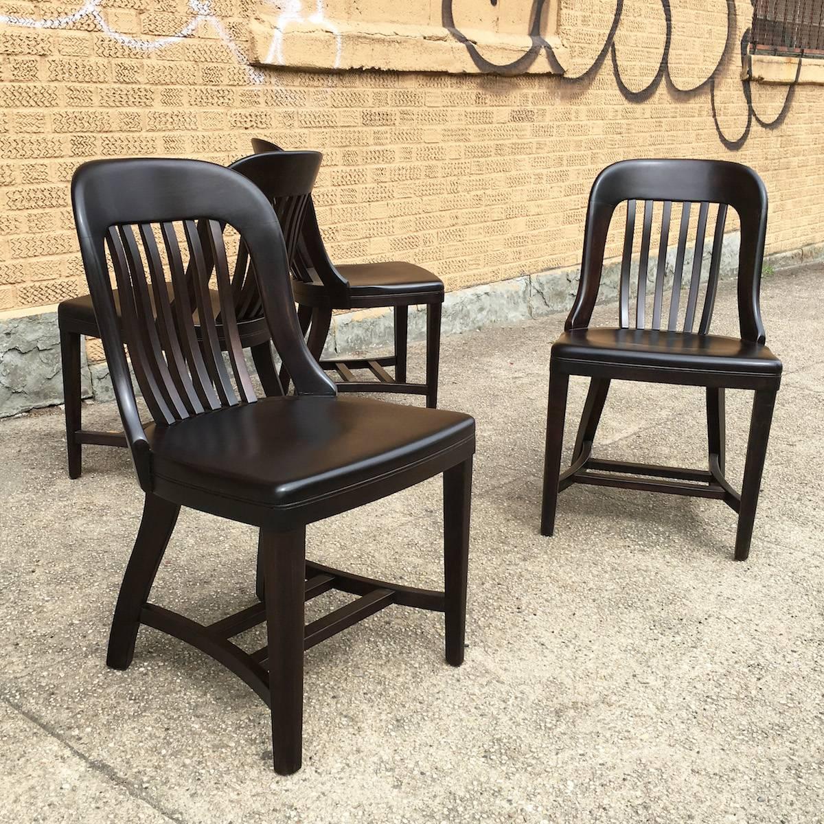 Bank of England, courthouse, maple, side chair by Gunlocke Chair Company is newly restored in an ebonized finish.
