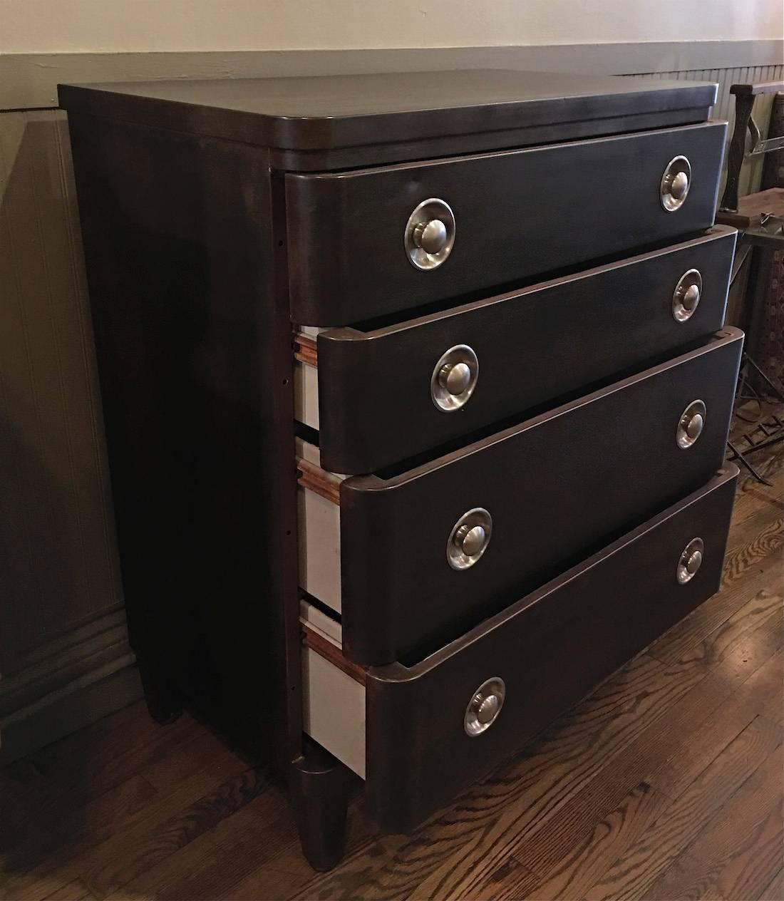 Gunmetal Finish Steel Highboy Dresser by Norman Bel Geddes for Simmons In Good Condition In Brooklyn, NY