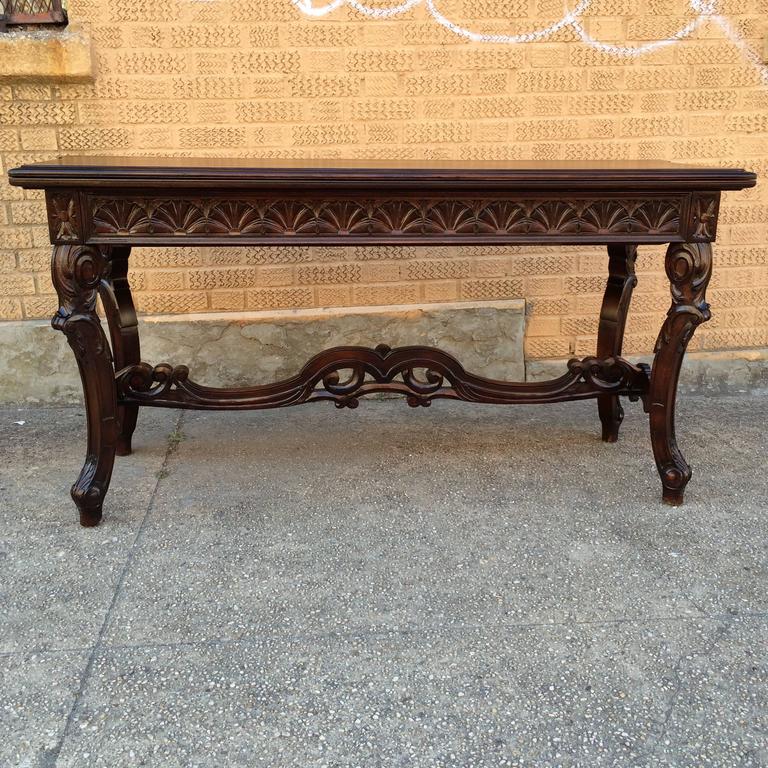 Jacobean Carved Walnut Refectory Console Dining Table For At 1920s Jacobean Walnut Refectory Console Table With Intricately Carved Base Doubles In Size