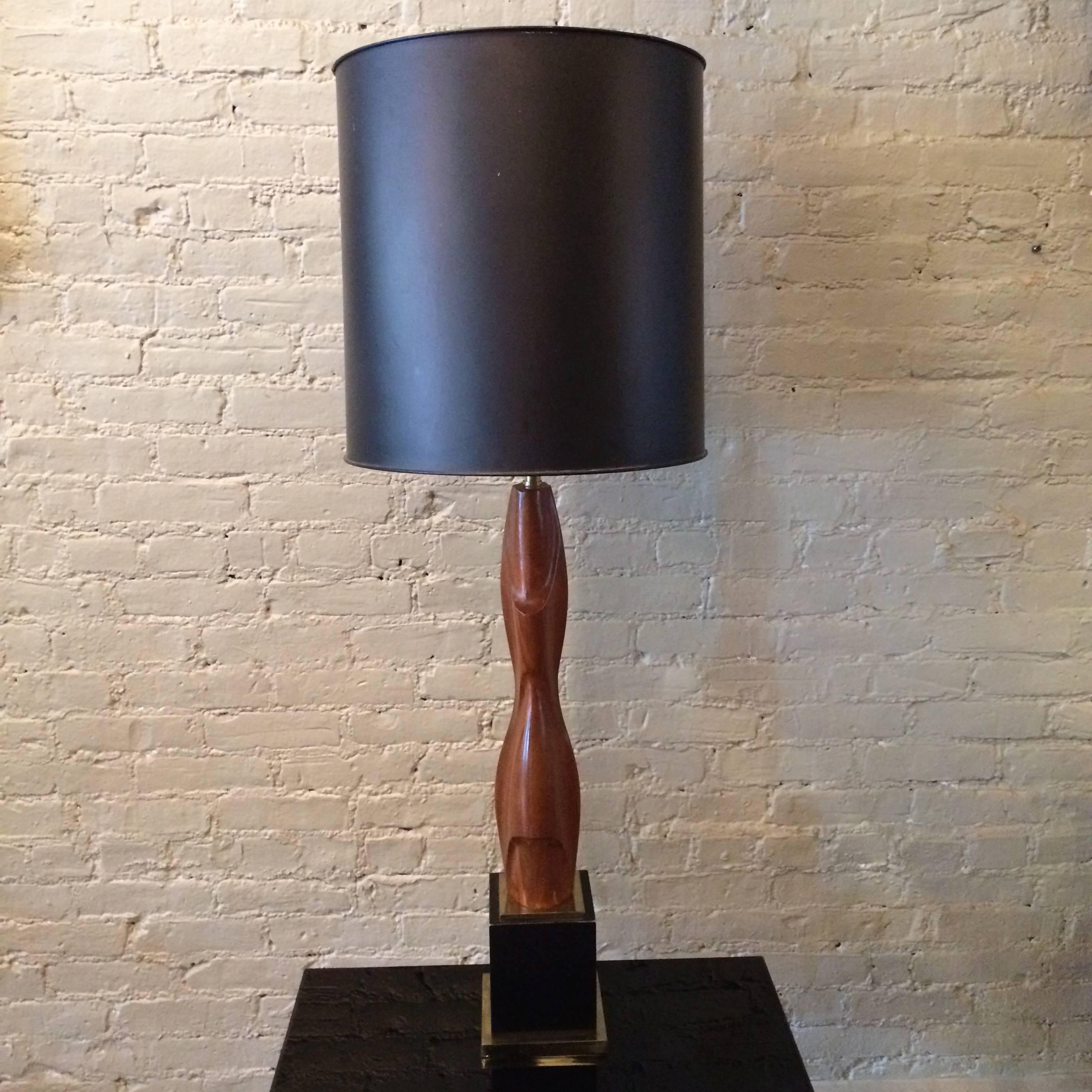 American Mid-Century Modern Sculptural Mahogany Table Lamp By Laurel