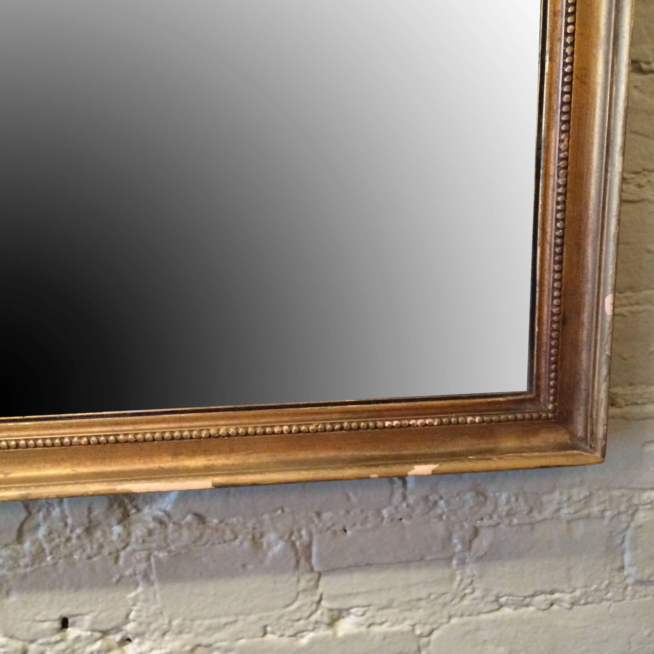 French Regency Style Gilt Picture Frame Mirror with Plumed Top In Good Condition In Brooklyn, NY