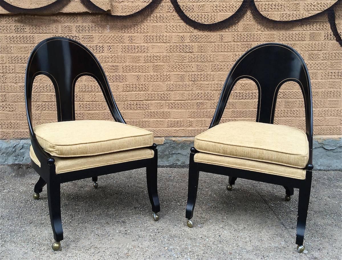 Hollywood Regency Pair of Neoclassical Spoon Back Chairs in the Style of Michael Taylor for Baker