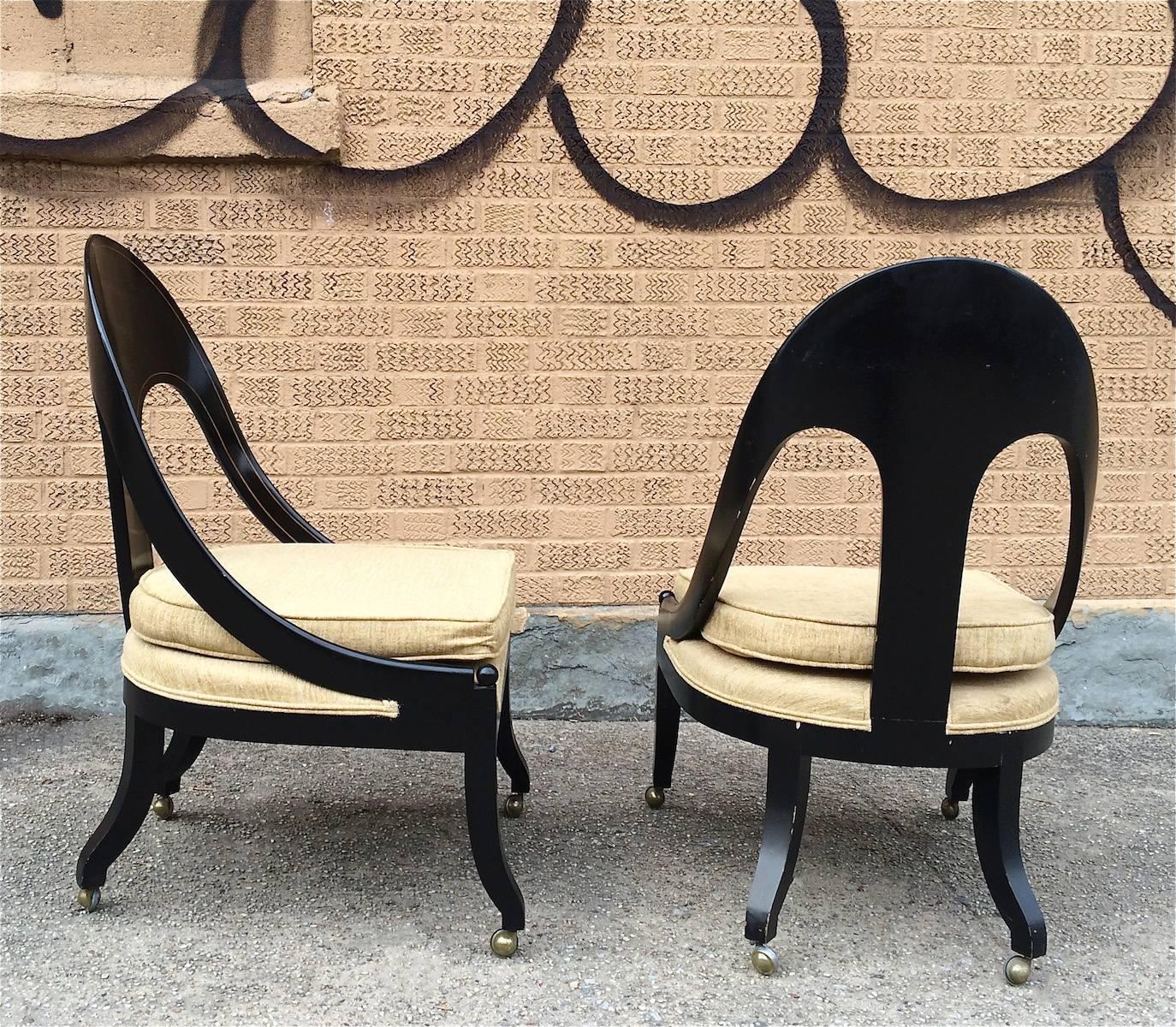 Lacquered Pair of Neoclassical Spoon Back Chairs in the Style of Michael Taylor for Baker