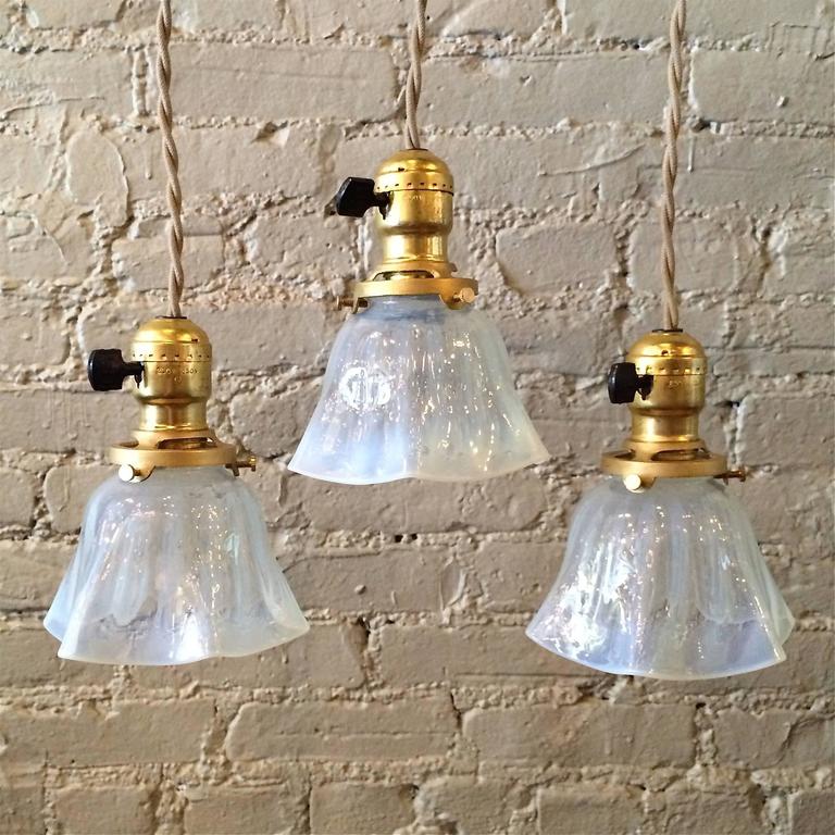 Petite Ruffled Opaline Glass Pendant Lights For Sale at 1stdibs