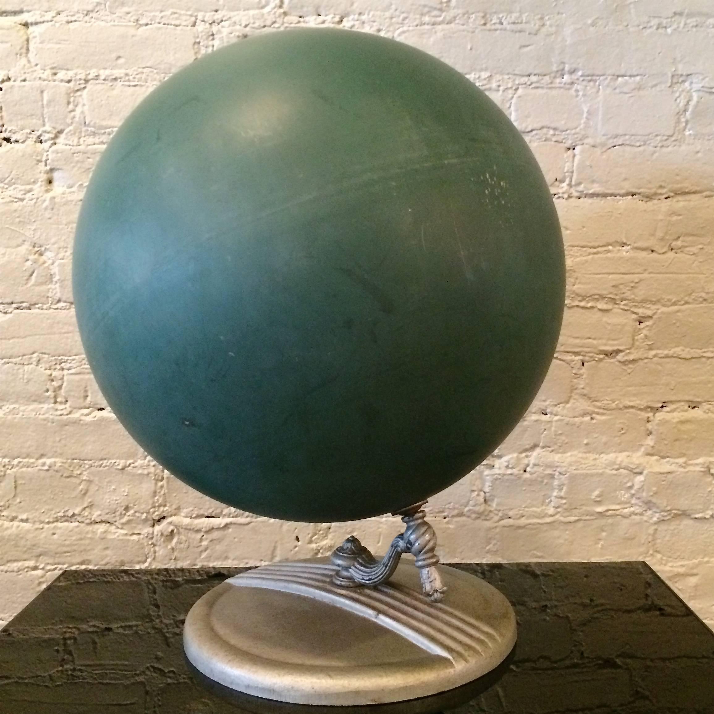 American Unusual 1940s Composite and Zinc Tabletop Chalk Globe