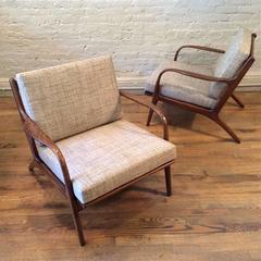 Pair of Danish Modern Bent Arm Lounge Chairs with Spindle Backs