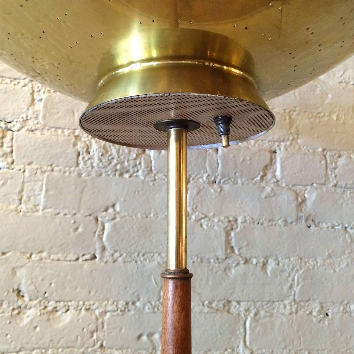 Walnut and Brass Torchiere Floor Lamp by Gerald Thurston for Lightolier In Good Condition In Brooklyn, NY