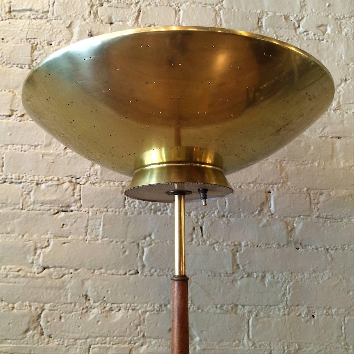 American Walnut and Brass Torchiere Floor Lamp by Gerald Thurston for Lightolier