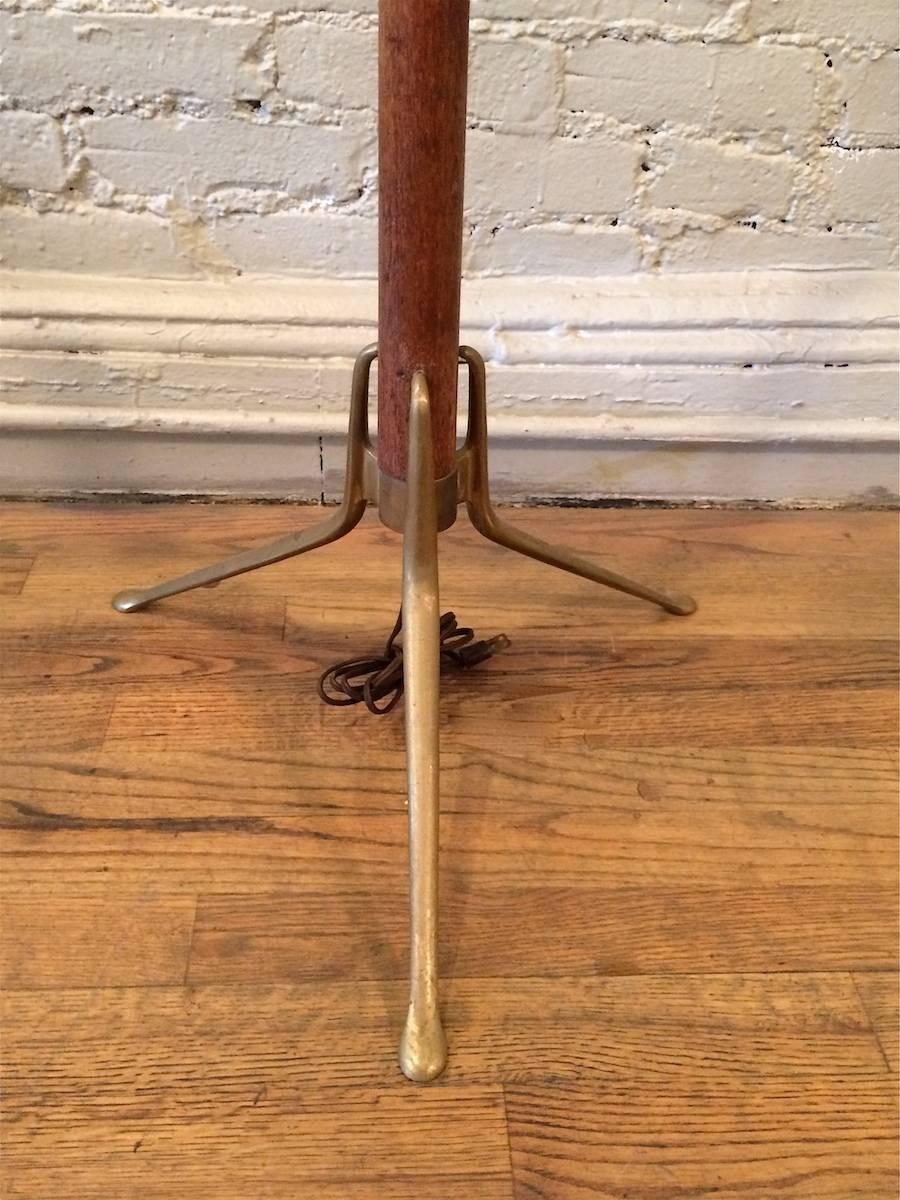 Mid-20th Century Walnut and Brass Torchiere Floor Lamp by Gerald Thurston for Lightolier