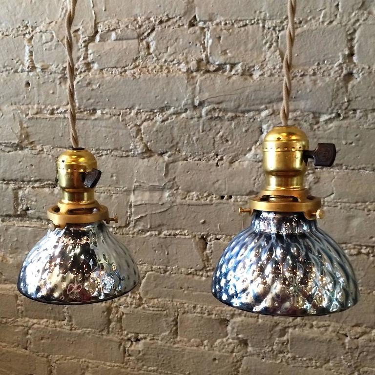 Pair Of Pee Blue Mercury Glass Pendant Lights With Brass Pair Of Pee Light Blue Mercury Glass Pendant Lights With Brass Turnkey Ers Are Newly