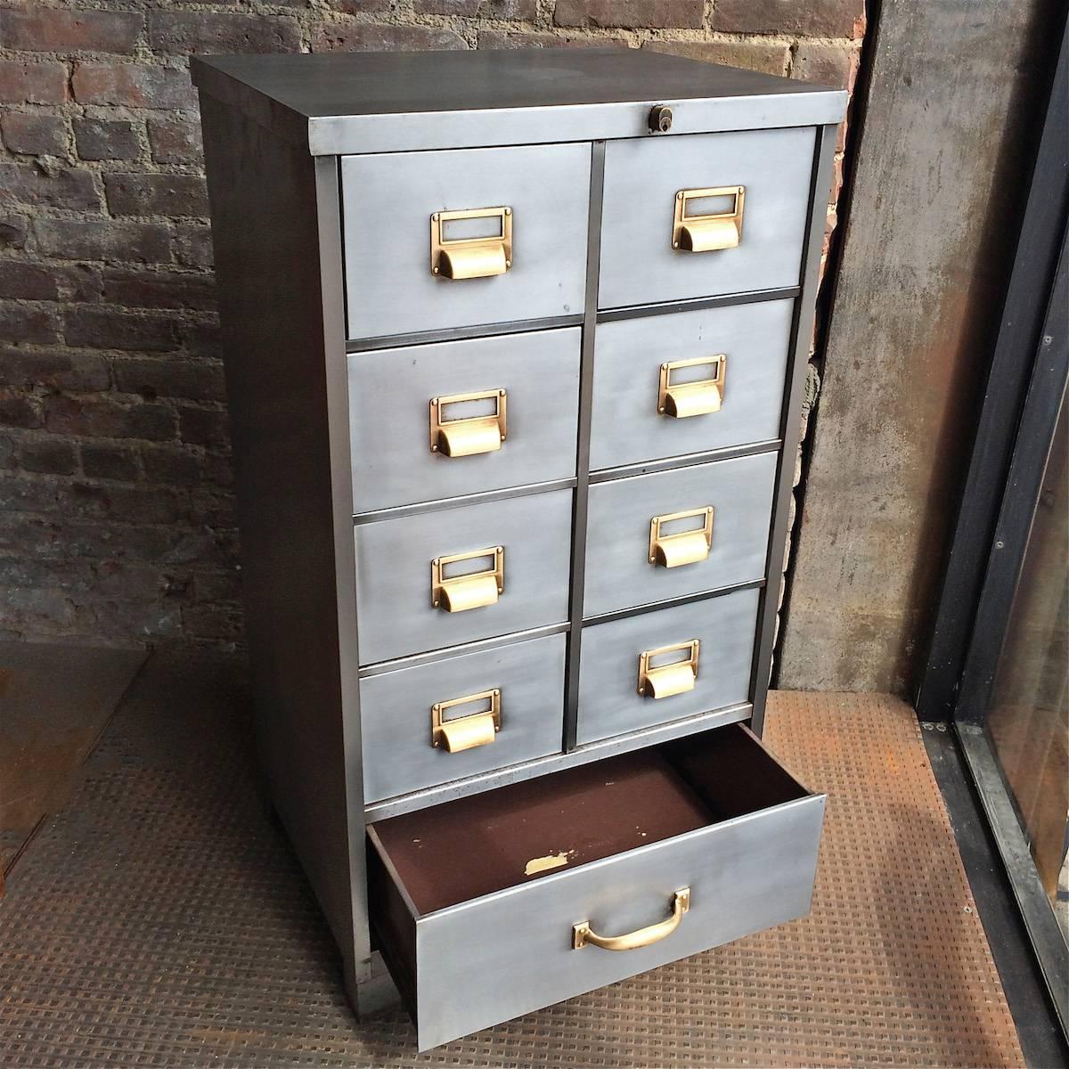 Brushed Steel Mid-Century Office File Cabinet In Good Condition In Brooklyn, NY