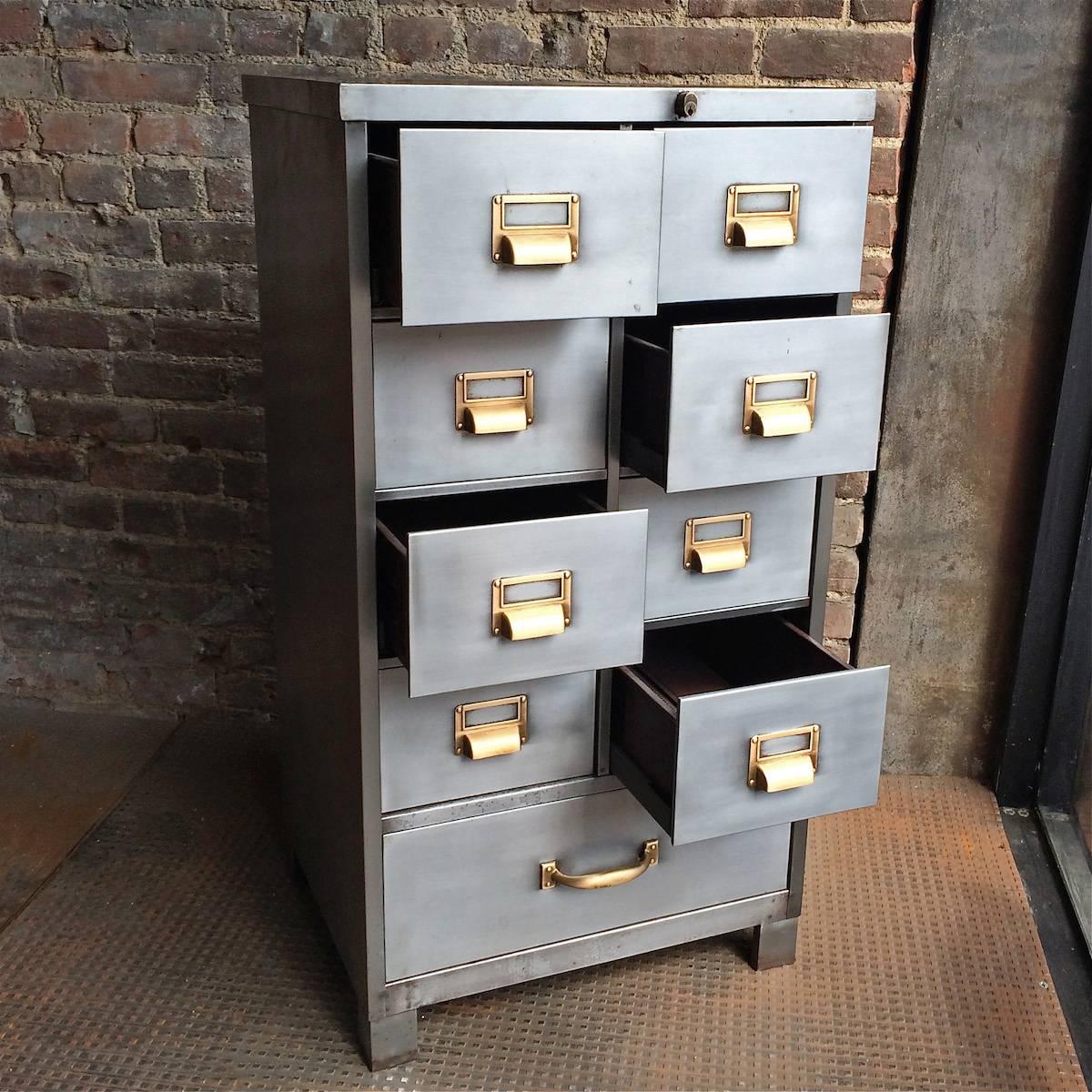 American Brushed Steel Mid-Century Office File Cabinet