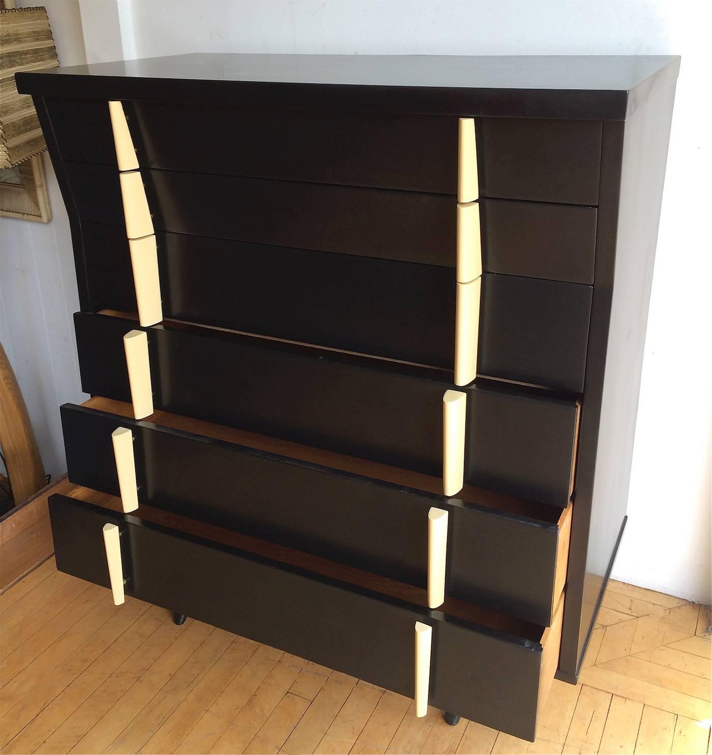 Mid-Century Modern Architectural Two-Tone Lacquered Highboy Dresser 1