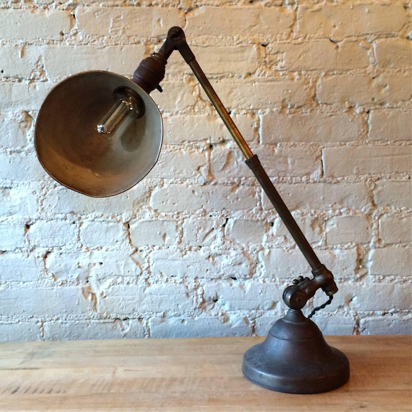 O.C. White Industrial Brass Telescopic Arm Task Lamp In Good Condition In Brooklyn, NY