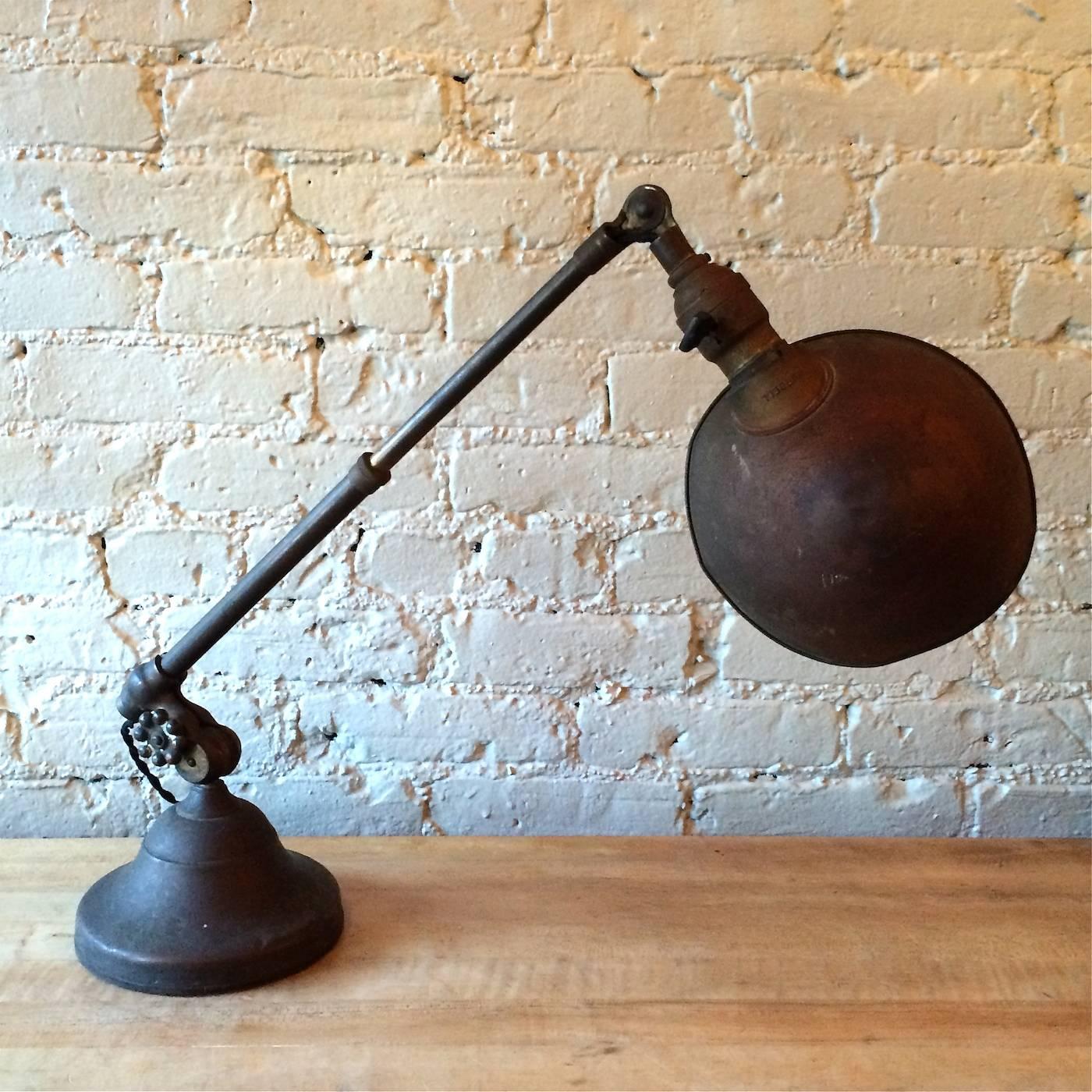 Late 19th Century O.C. White Industrial Brass Telescopic Arm Task Lamp
