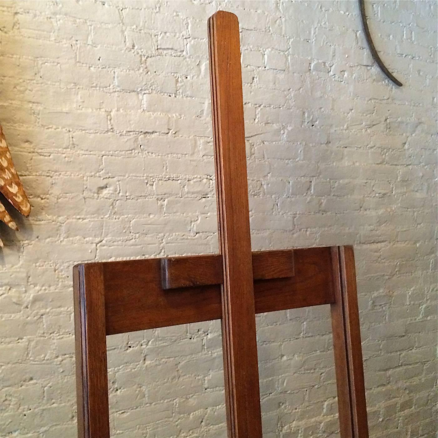 1920s Large Format American Craftsman Rolling Oak Artist Easel In Good Condition In Brooklyn, NY