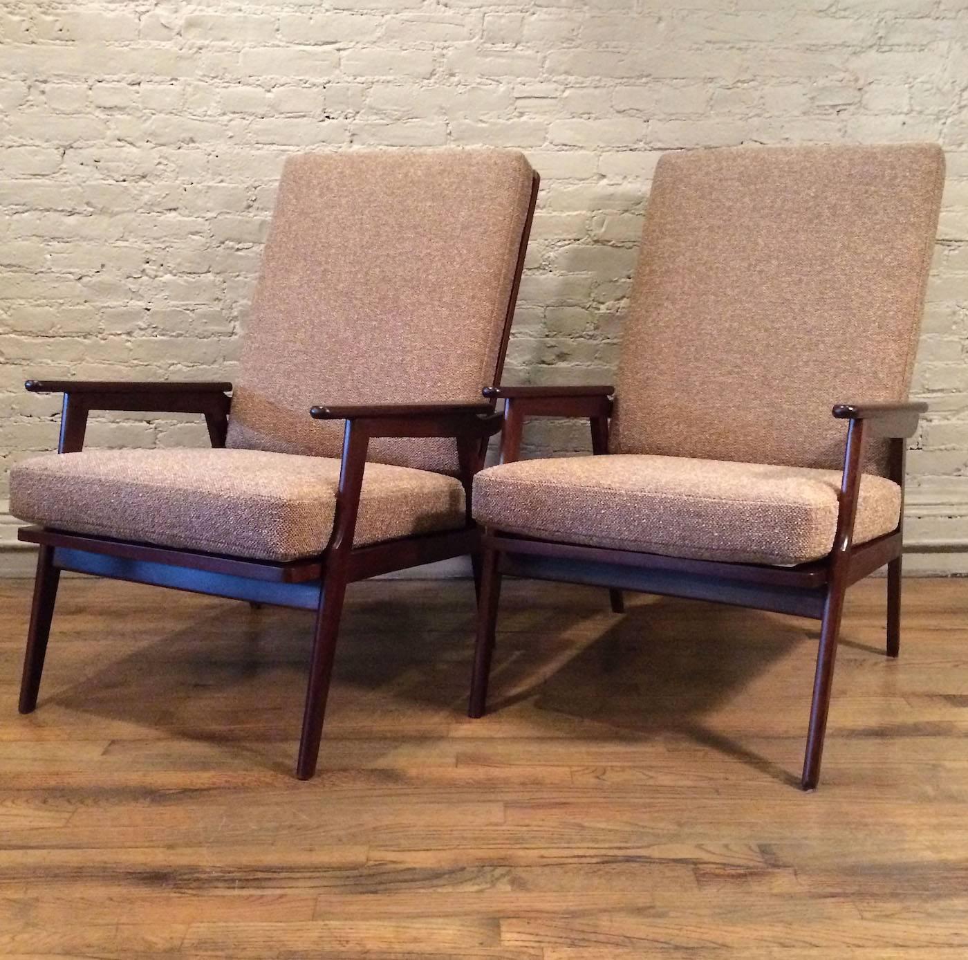 Mid-Century Modern Pair of Italian High Back Beech Lounge Chairs