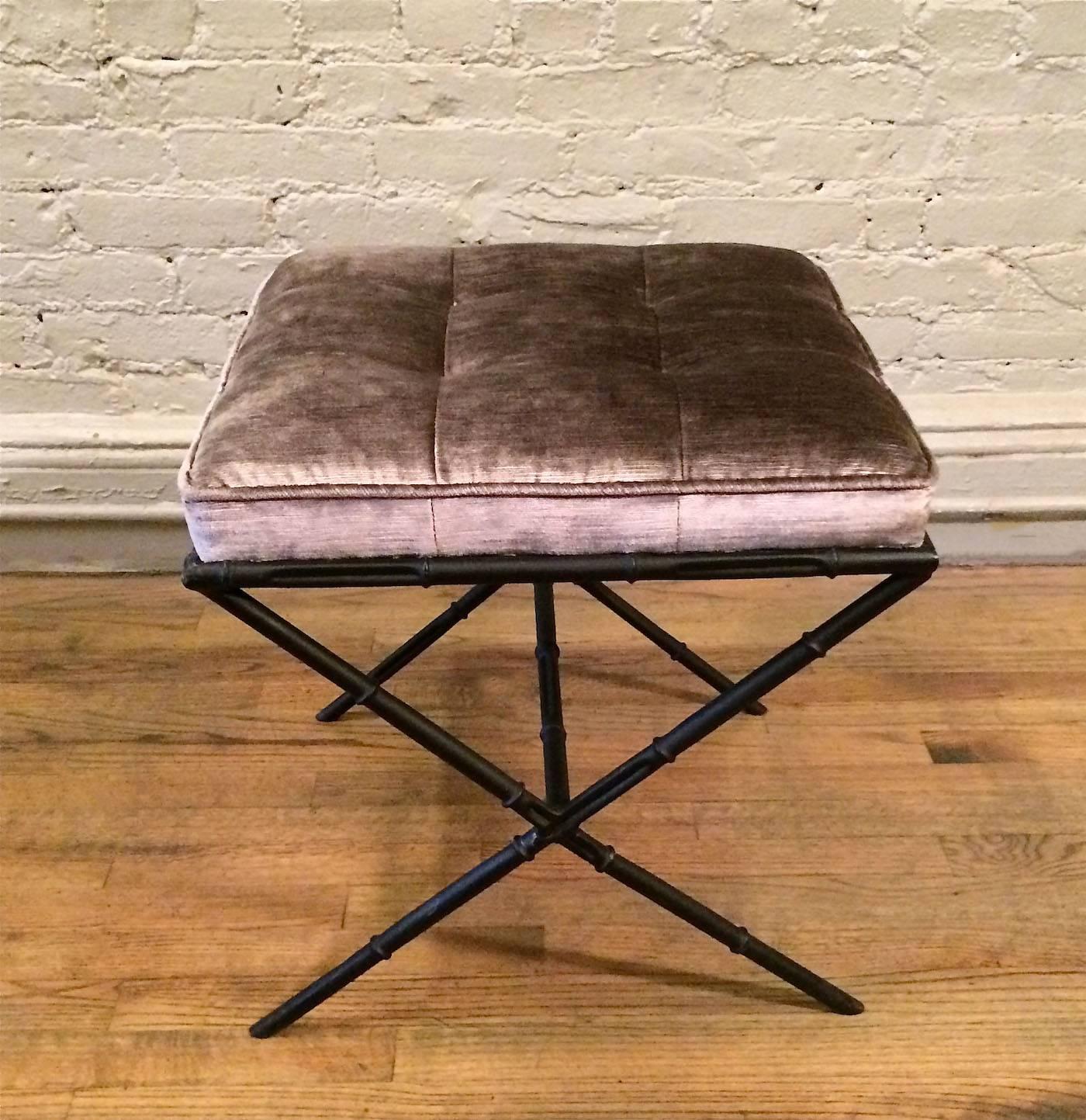 Hollywood Regency Bamboo Motif Upholstered Ottoman In Good Condition In Brooklyn, NY