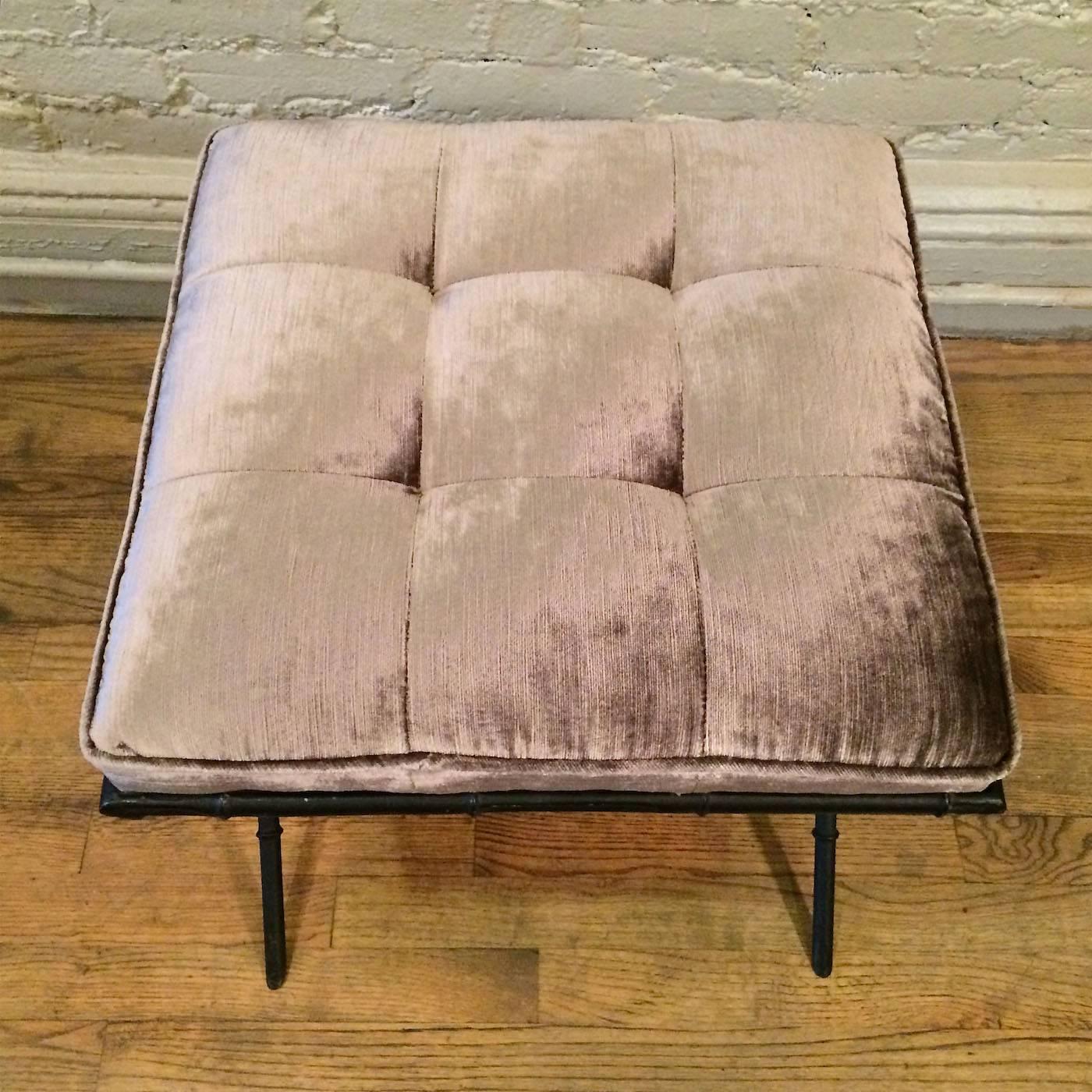 Mid-20th Century Hollywood Regency Bamboo Motif Upholstered Ottoman