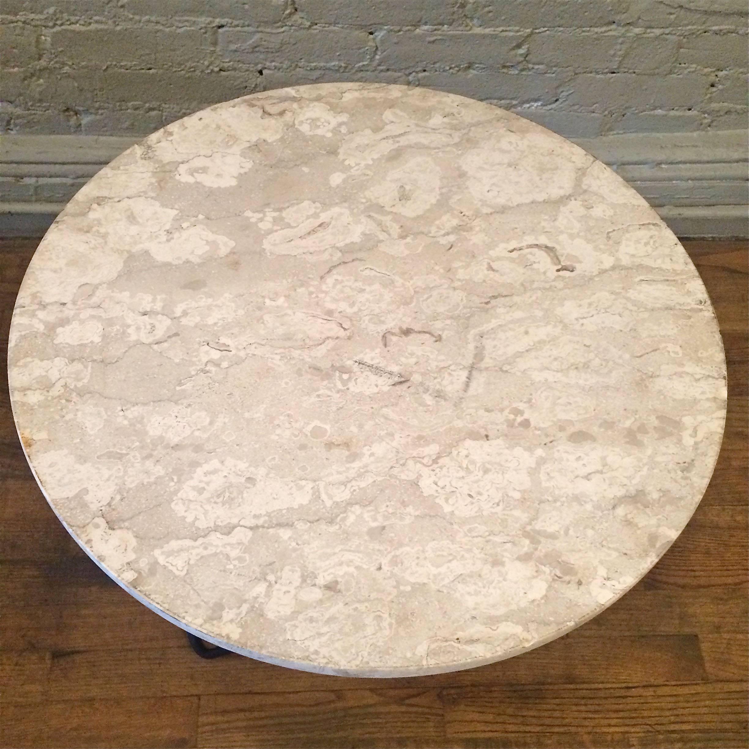 Mid-20th Century Travertine and Wrought Iron Butterfly Base Side Table