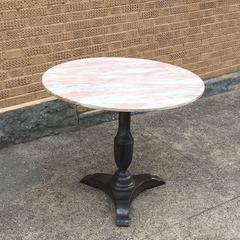1930s Round Pink Marble and Cast Iron Bistro Café Pedestal Table