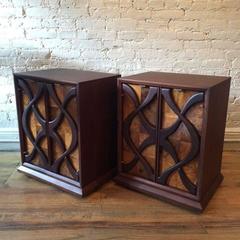 Impressive Hollywood Regency Raised Decorative Panel Nightstands